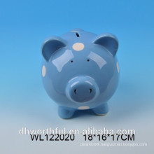 7 inches ceramic wholesale piggy bank with white dot